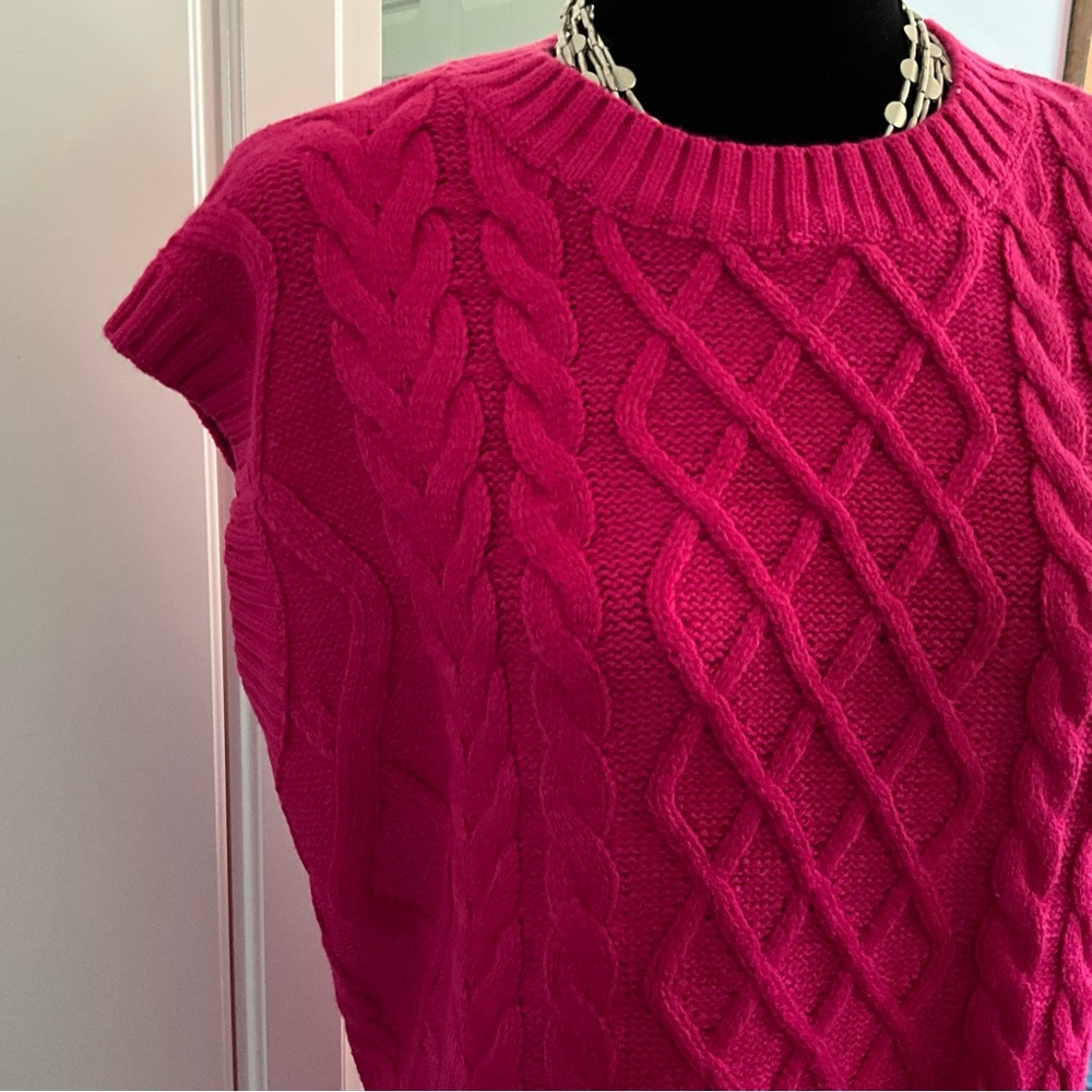 JODIFL Cableknit Sweater Vest Fruit Punch Pink Oversized Vest - Picture 3 of 12